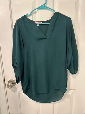 Chaus Teal V-Neck 3/4 Sleeve Blouse